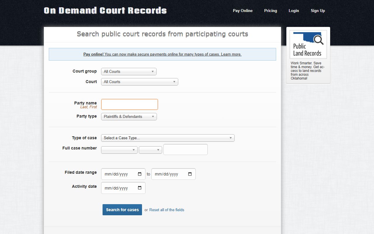 Cotton County court records after arrest ODCR search portal